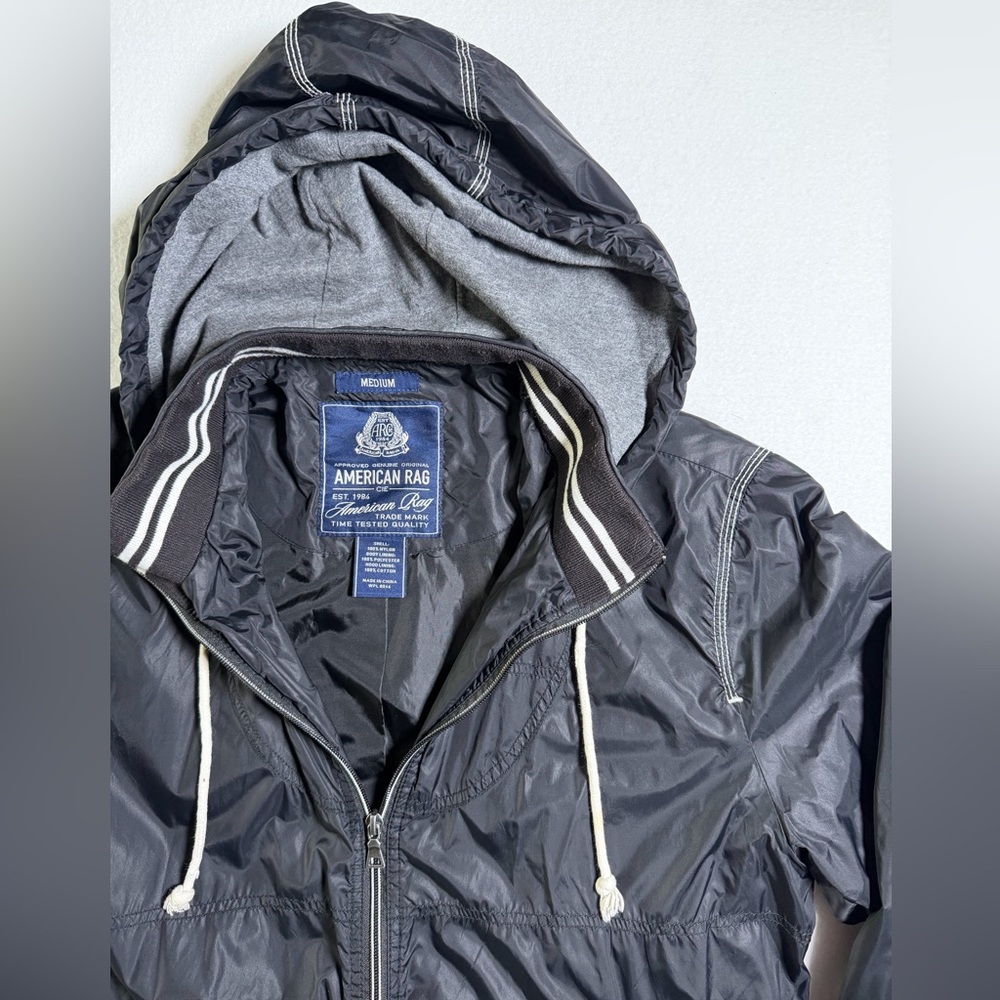 American Rag Men's Black Hooded Windbreaker - Picture 5 of 7